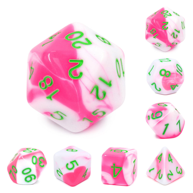A&H Dice: Blend - Pink & White - Poly 7 Die Set