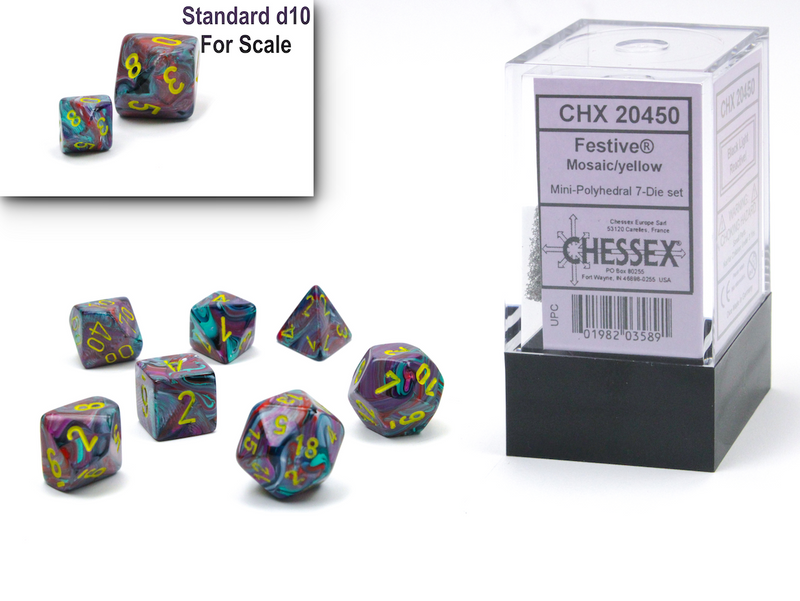 Chessex:  7ct Mini Die Set - Festive Mosaic/Yellow