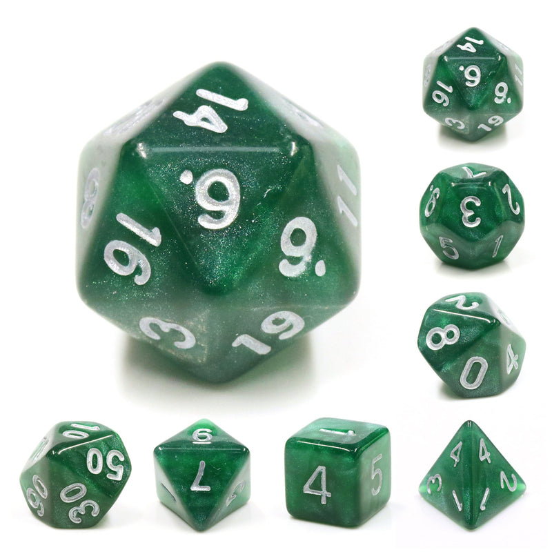 A&H Dice: Dark Forest with Silver Font - Poly 7 Die Set