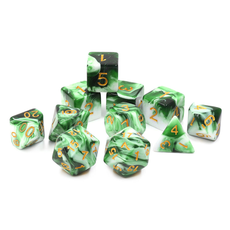 A&H Dice: Emerald White Jade - Poly 11 Die Set