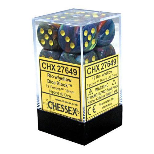 Chessex: 12ct Dice Block - Festive (Rio/Yellow)