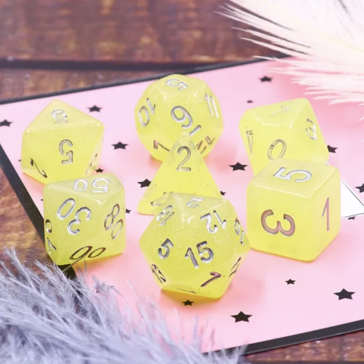 A&H Dice: Yellow Translucent Glitter - Poly 7 Die Set