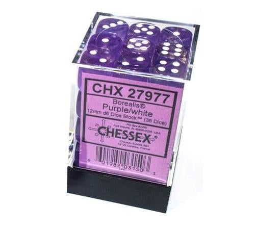 Chessex: 36ct Dice Block - Borealis (Luminary Purple/White)
