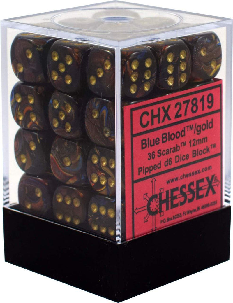 Chessex: 36ct Dice Block - Scarab (Blue Blood/Gold)