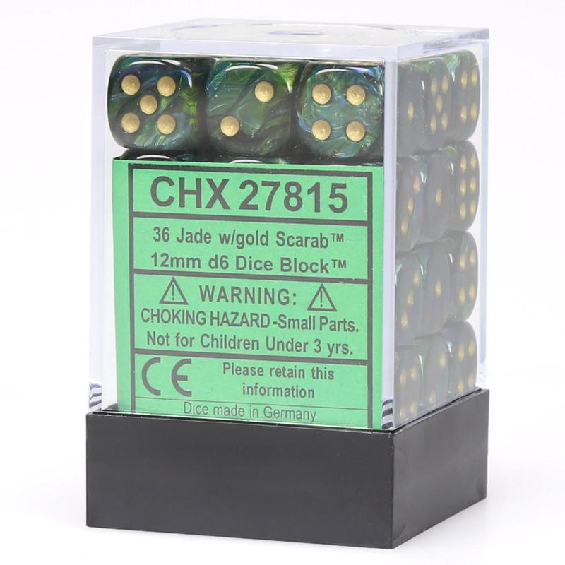 Chessex: 36ct Dice Block - Scarab (Jade/Gold)