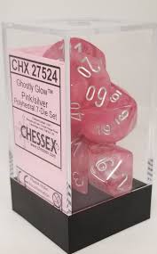 Chessex: Polyhedral 7-Die Set - Ghostly Glow (Pink/Silver)