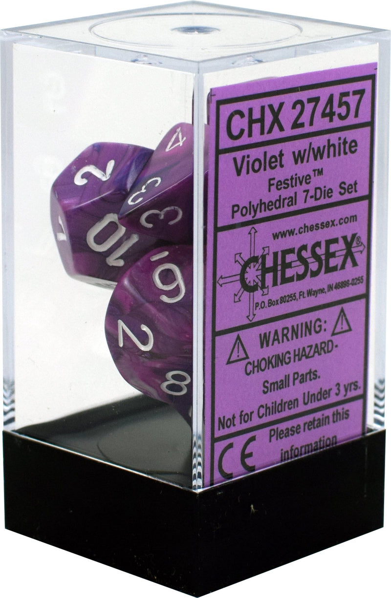 Chessex: Polyhedral 7-Die Set - Festive (Violet/White)