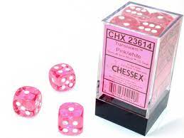Chessex: 12ct Dice Block - Translucent (Pink/White)