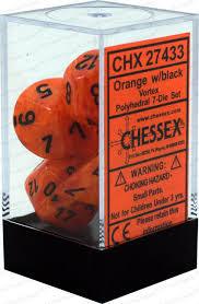 Chessex: Polyhedral 7-Die Set - Vortex (Orange/Black)