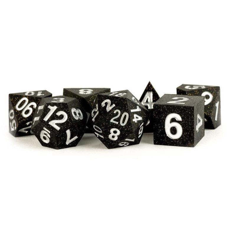 Metallic Dice Games: Polyhedral 7-Die Set - Sharp Edge Silicon Rubber (Gold Scatter)