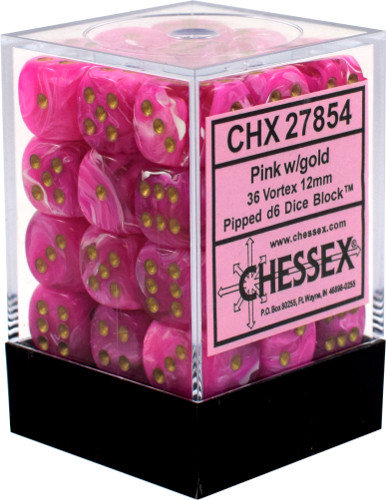 Chessex: 36ct Dice Block - Vortex (Pink/Gold)