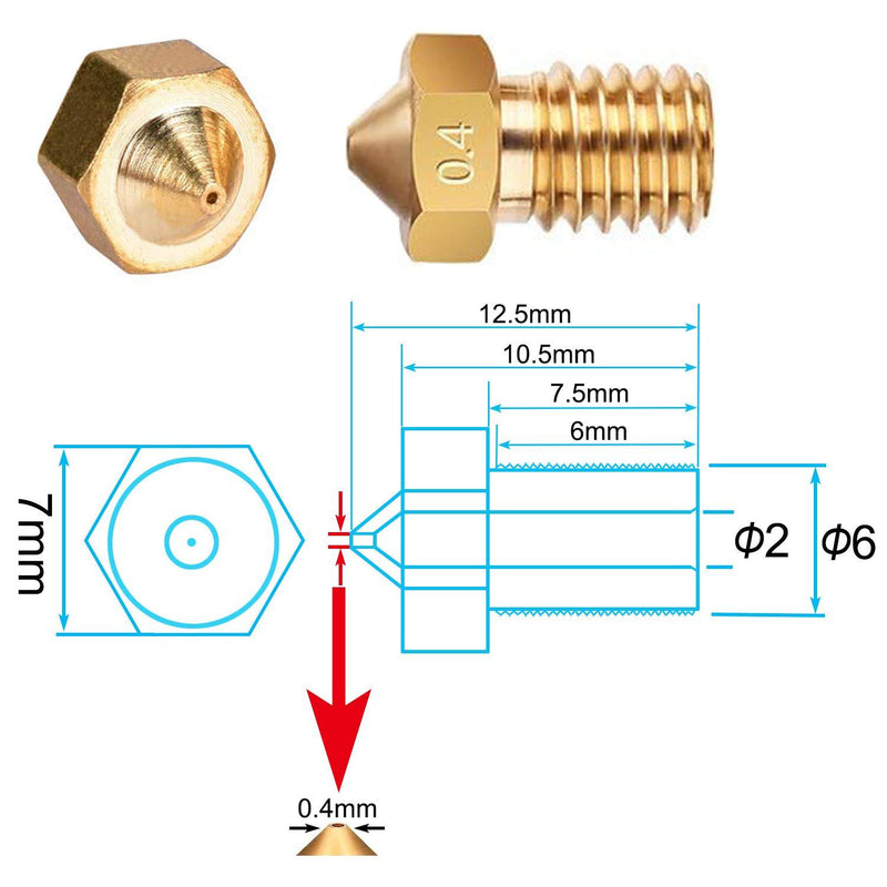 ExcelFu: Brass Extruder Nozzle - 0.4mm (M6 Thread)